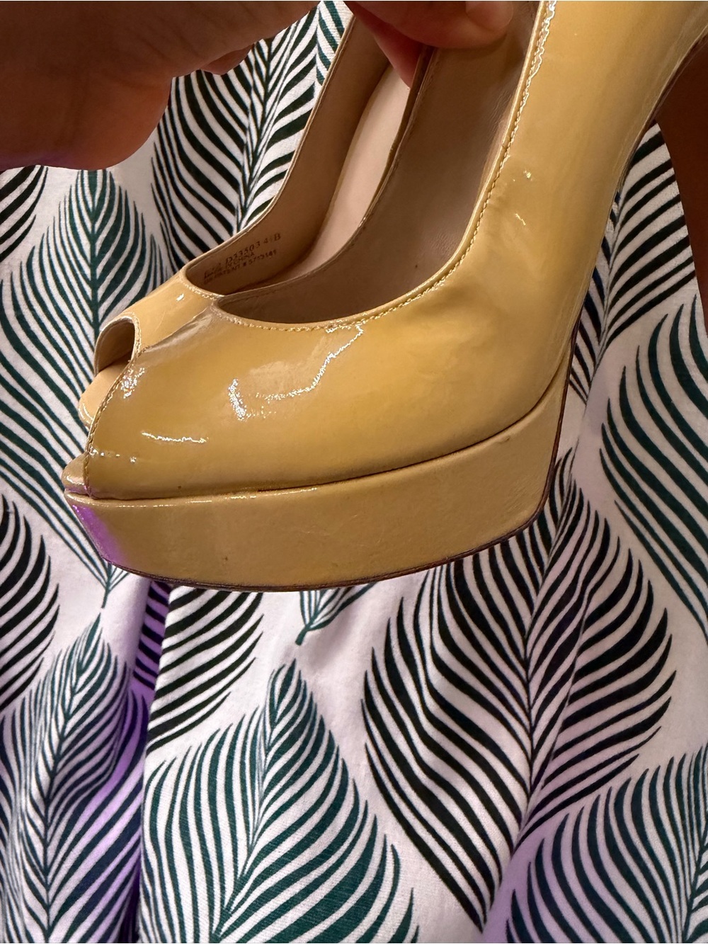 Cole Haan Yellow Patent Leather Peep-Toe Heels - Picture 3 of 8